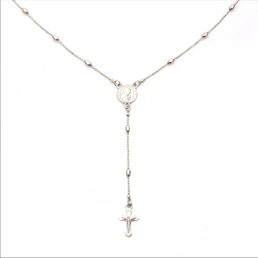 NWT Silver Cross Beaded Necklace - Picture 4 of 7